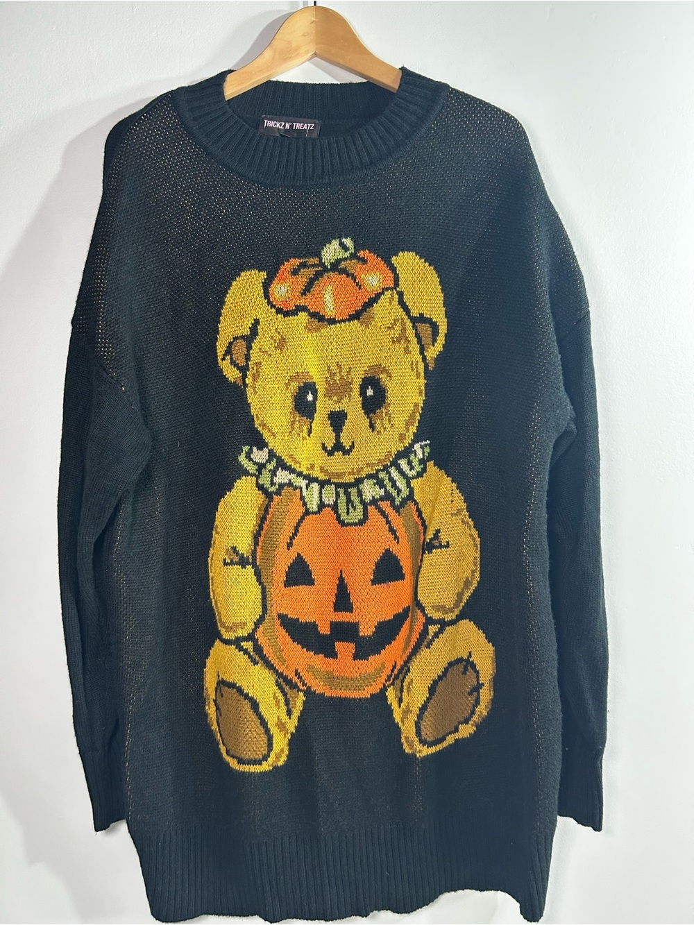 Black Teddy Pumpkin Knit Sweater